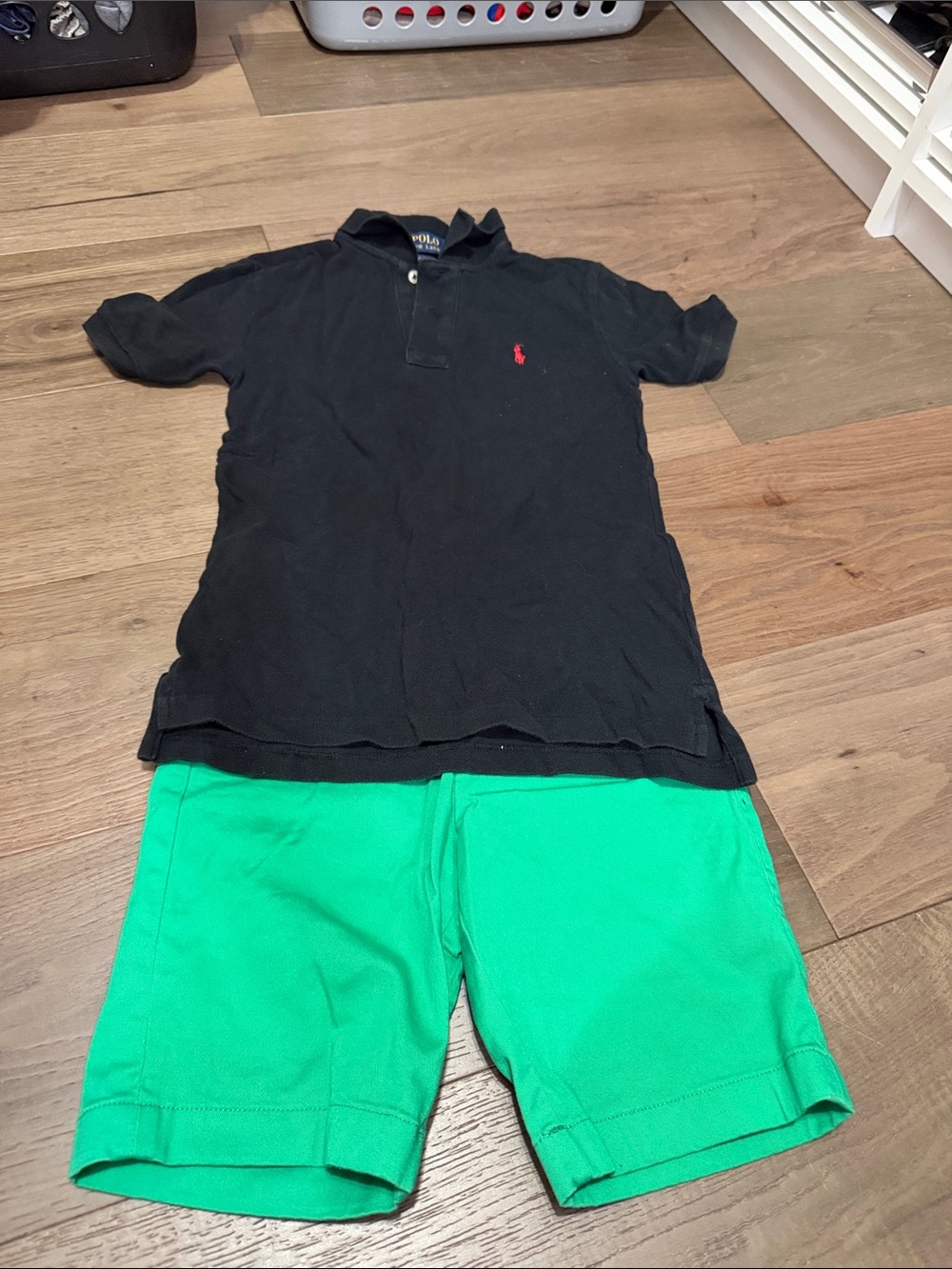 Ralph Lauren Black Polo with Bright Green Shorts by J crew